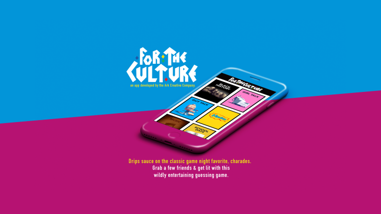 The For The Culture Logo and a smartphone on a blue and pink background.