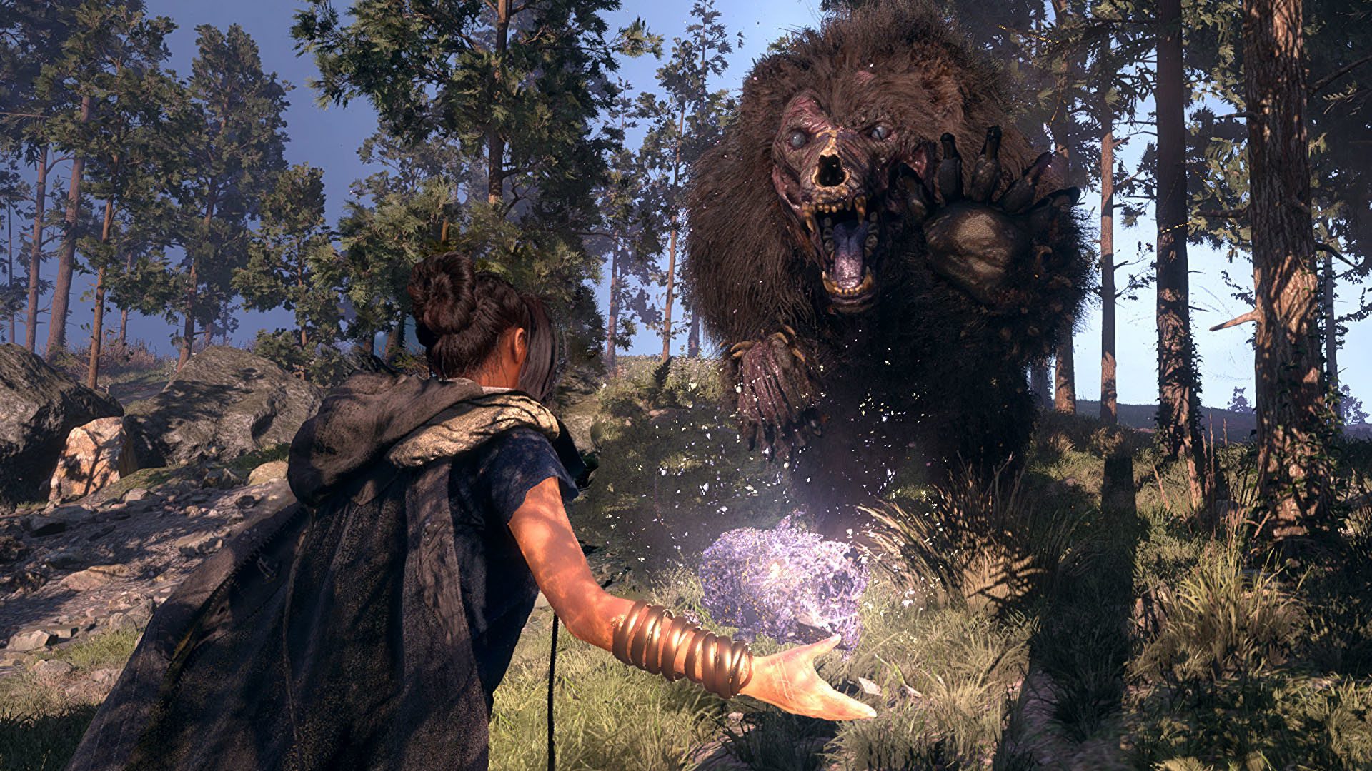 Frey fighting a bear in Forspoken