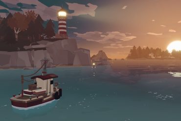 A boat on the water, sailing towards the sunset in the distance.