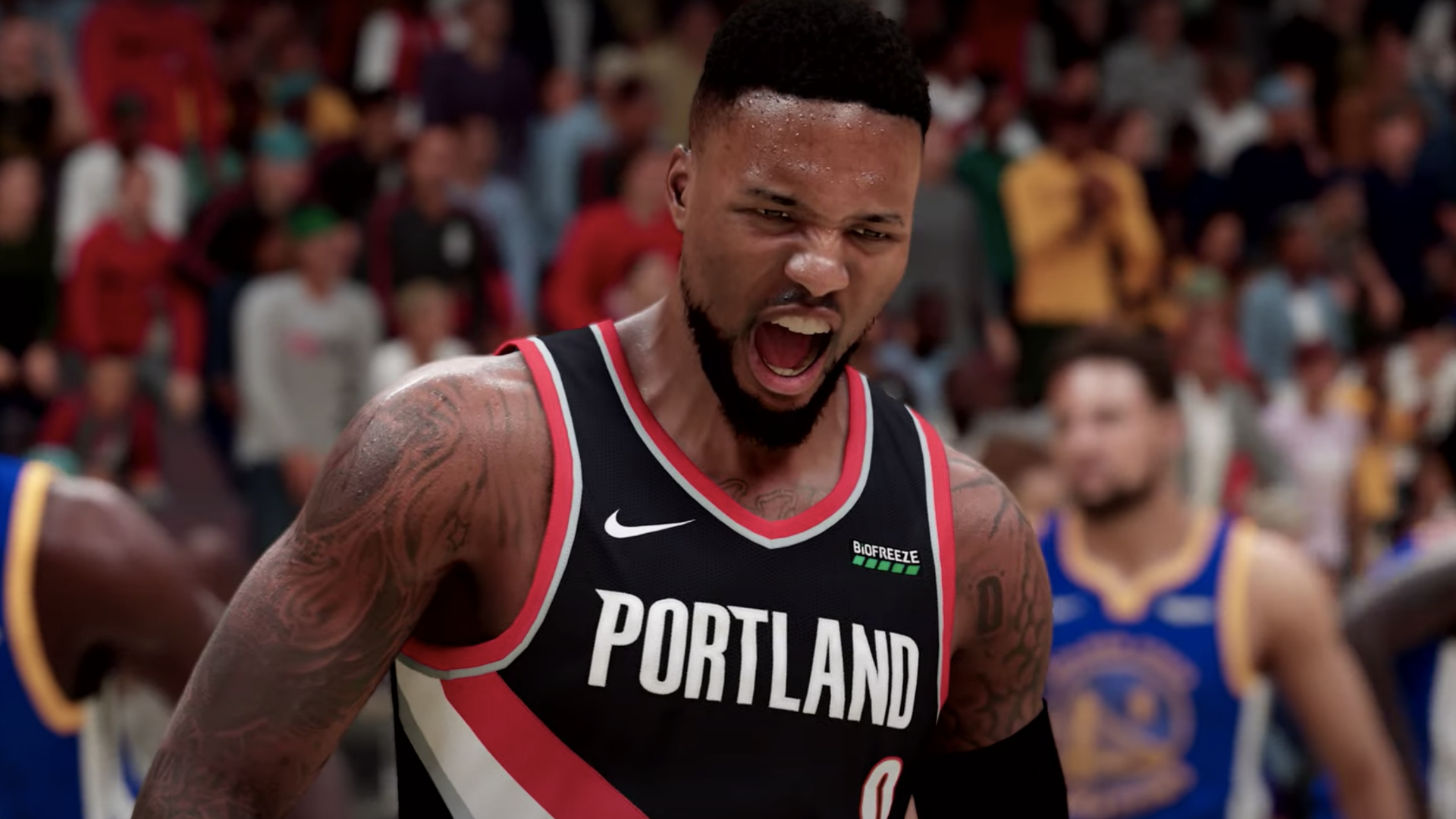 Damian Lillard screaming on the court in NBA 2K21.