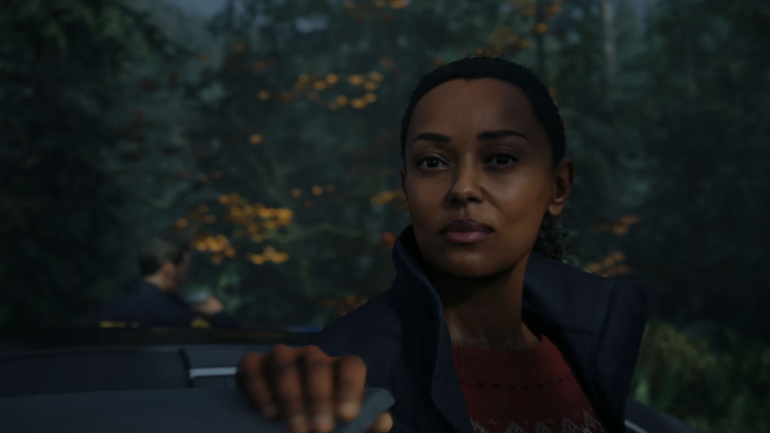 Saga Anderson from the Alan Wake 2 trailer exiting a police car
