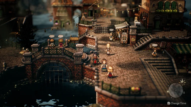 Octopath Traveler 2 characters in a city