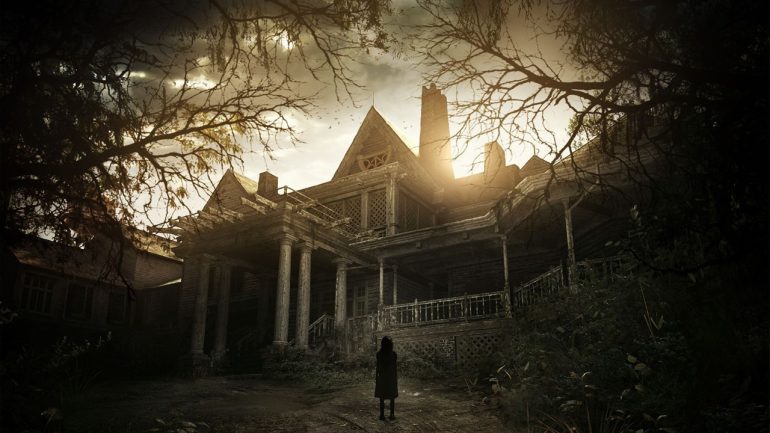 Resident Evil 7 promo image, baker house with shadow of little girl